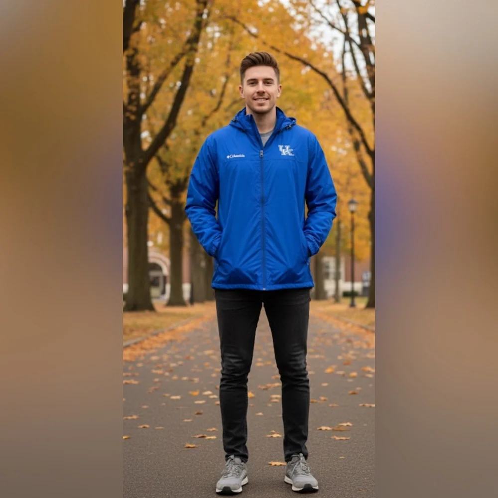 NWOT! COLUMBIA University of Kentucky Blue Windbreaker Rain Jacket
